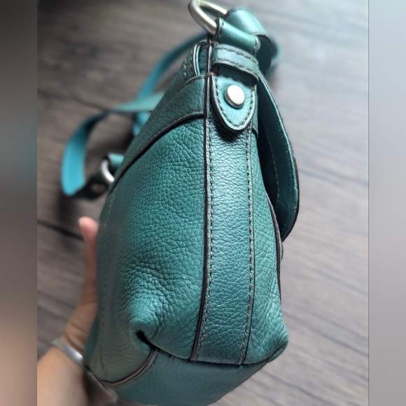 Fossil Long Live Vintage 1954 Teal Leather Crossbody  Bag Adjustable Strap - Picture 8 of 13